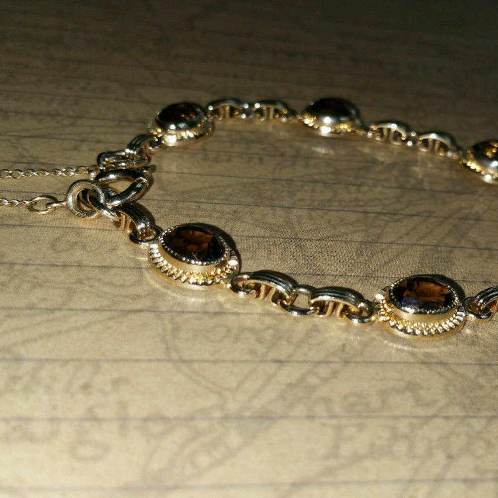 Vintage Faux Topaz Stone Link Bracelet 12 kt GF - Picture 7 of 7